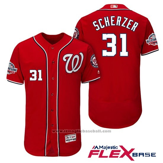 Maglia Baseball Uomo Washington Nationals Max Scherzer Scarlet 2018 All Star Alternato Flex Base